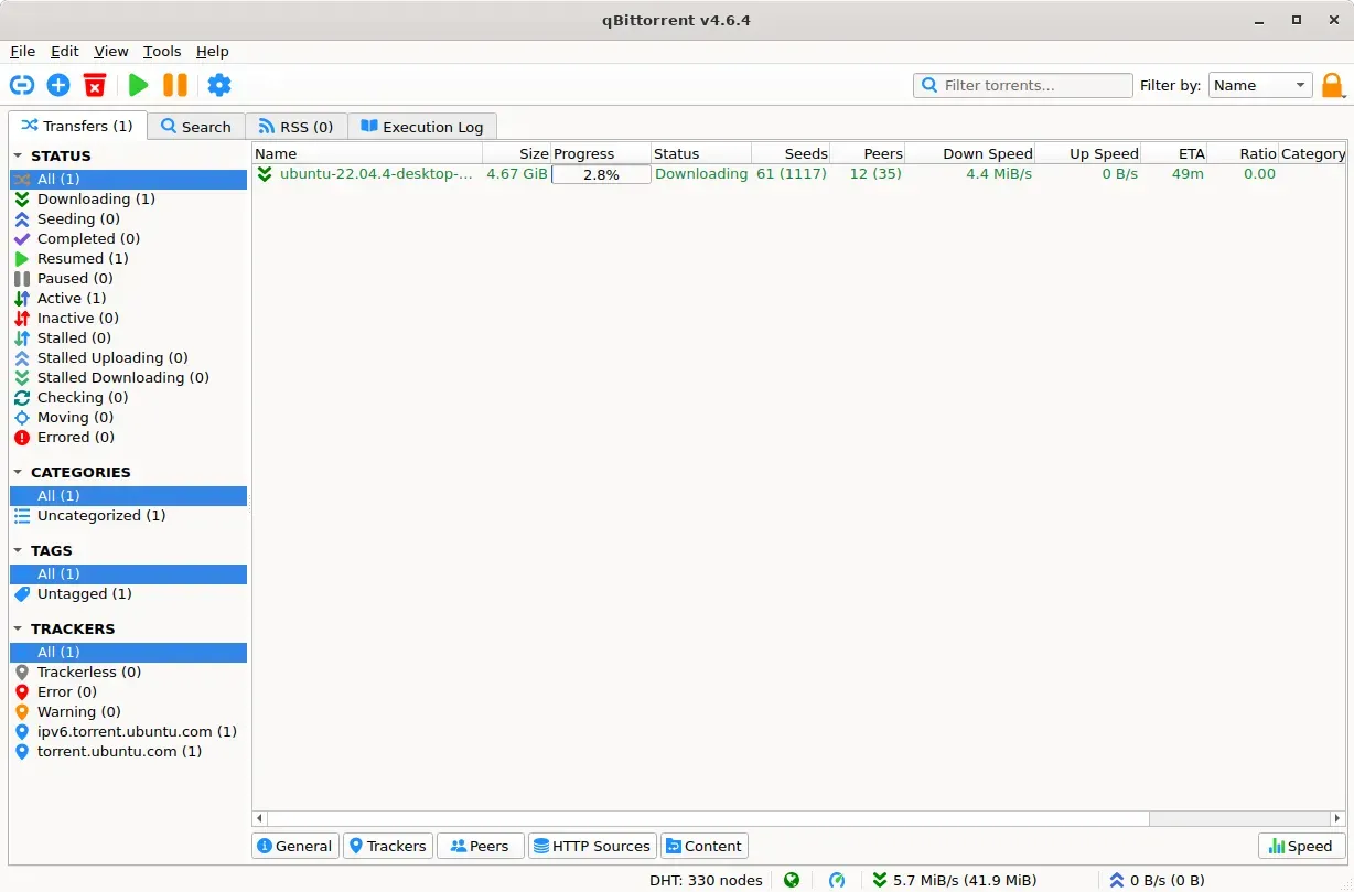 qBittorrent application preview