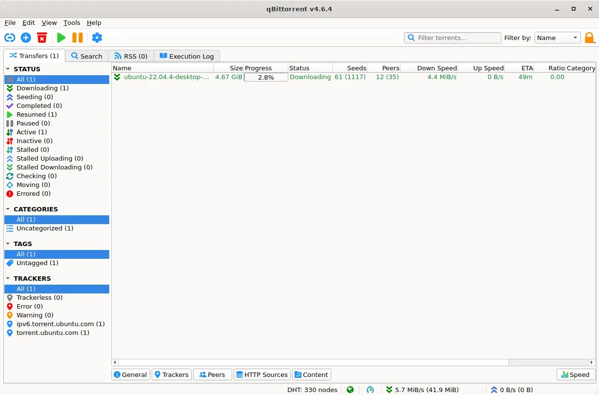 qBittorrent application preview
