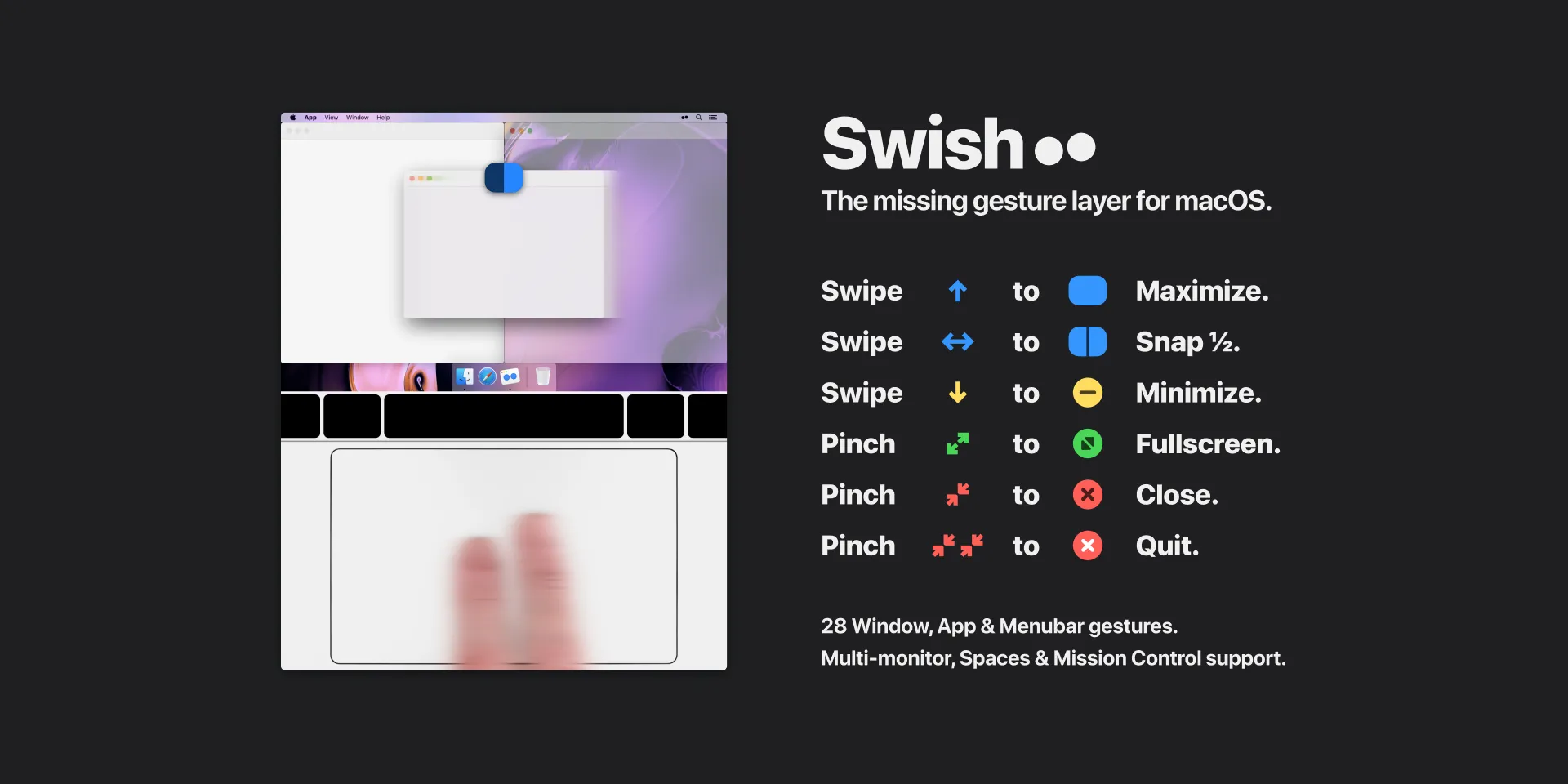 Swish gesture-based window management on macOS