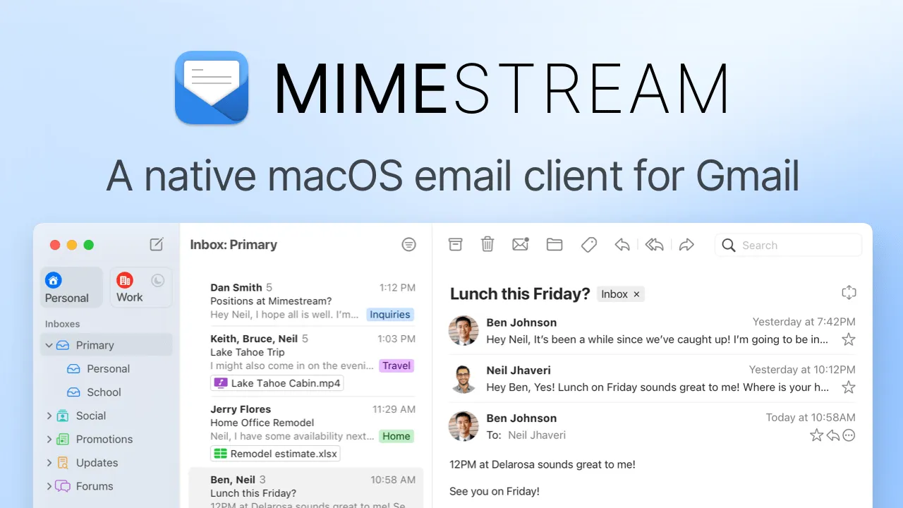 Mimestream native Gmail client for macOS