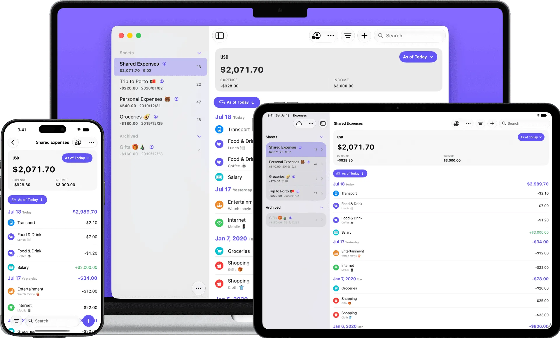 Expenses application preview