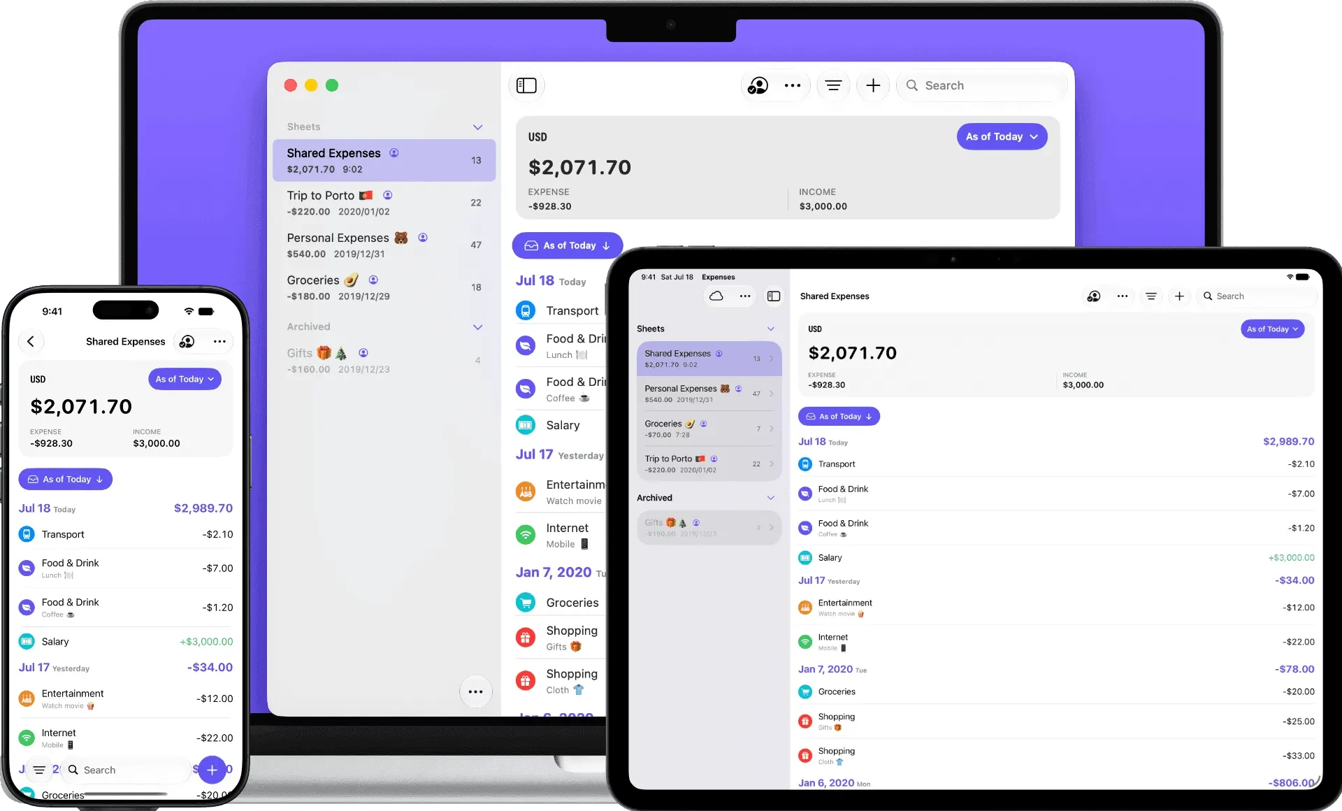 Expenses application preview