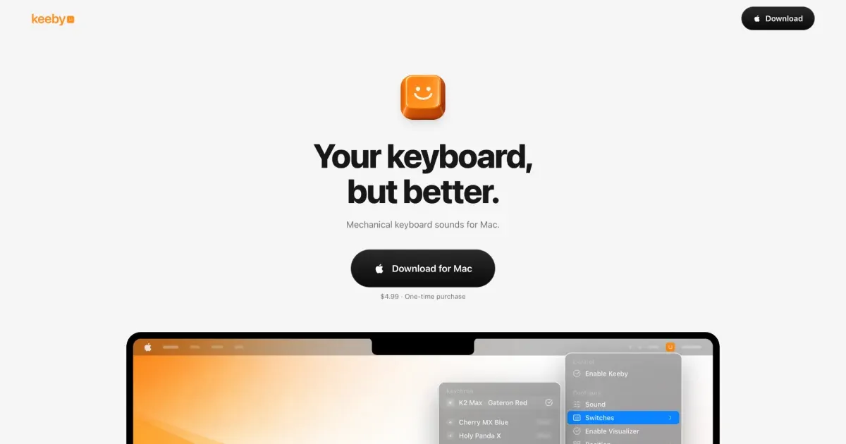 Keeby mechanical keyboard sound app preview