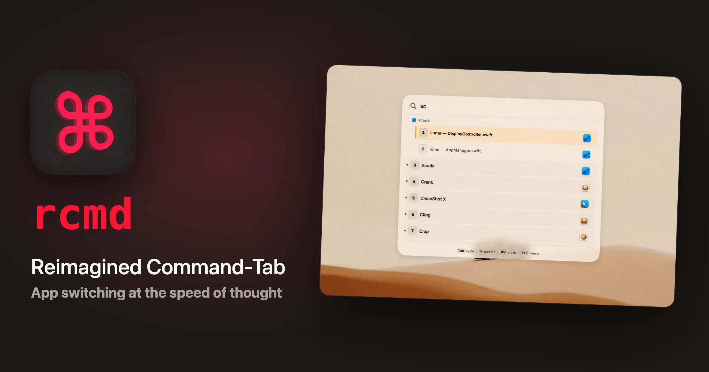 rcmd app and window switcher interface