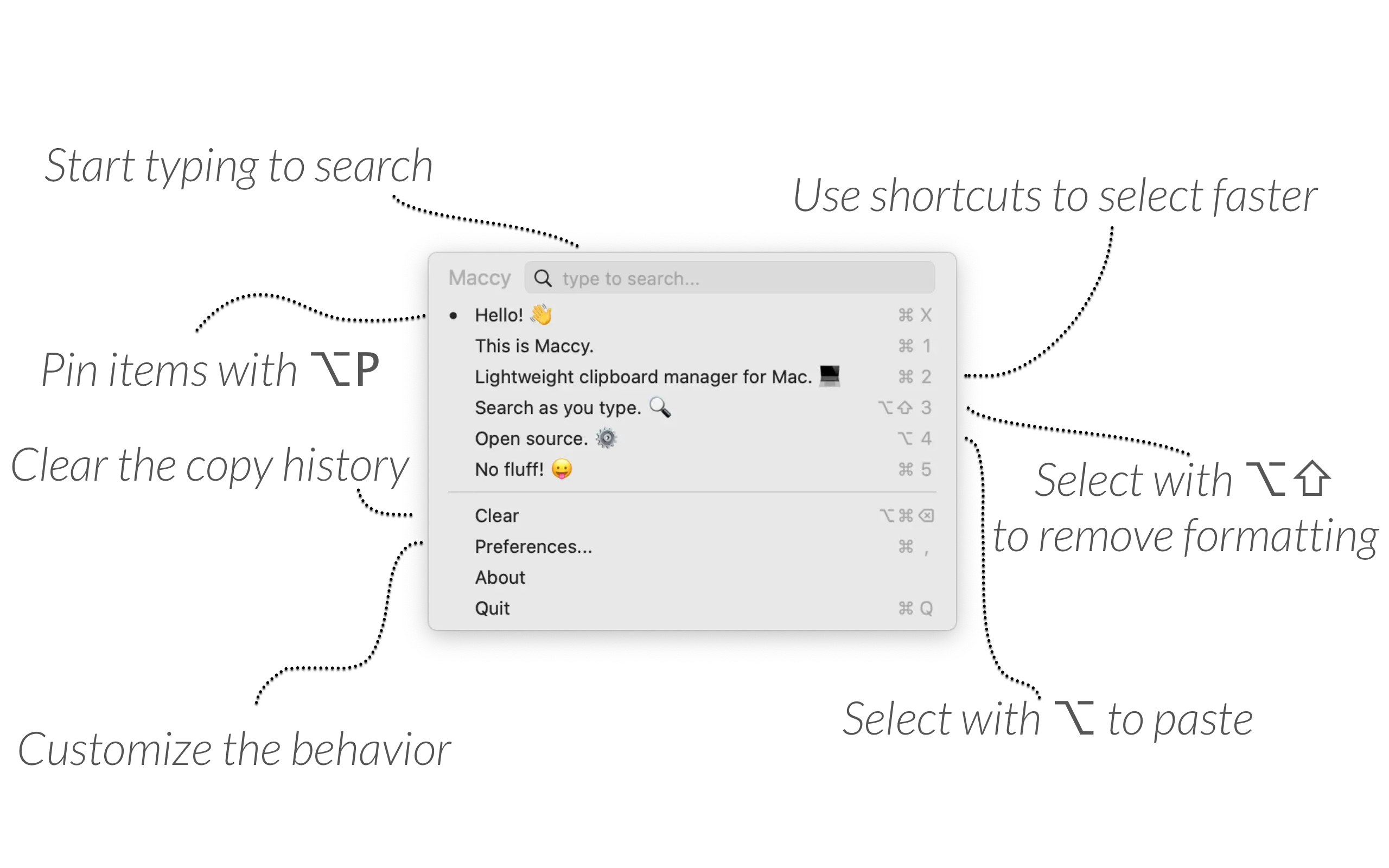 Maccy clipboard history and keyboard controls